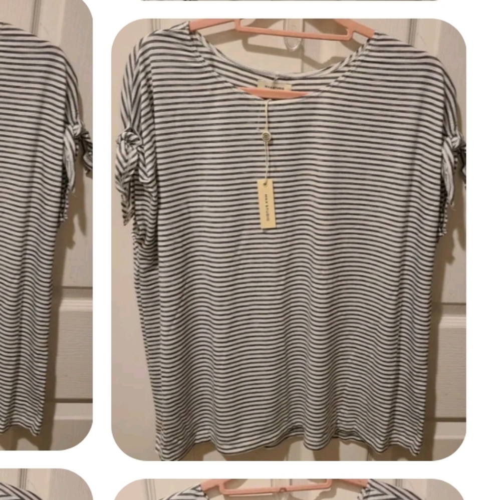 MAX STUDIO BLACK & WHITE STRIPE SHORT SLEEVE TIE ACCENT SHIRTSIZE 1X